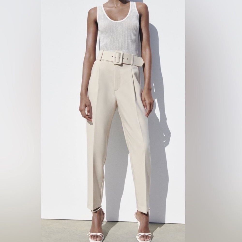 ZARA NWT high-waisted pants with fabric-covered belt